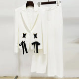 Early Spring Series New Star Fashion Ribbon Strap Blazer Broad Leg Trousers