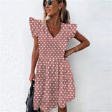 Dress 2021 Women Ruffle Spring Street Sexy Casual Slim Thin Beach Party O Neck Mini Polka Dot Dress Vestidos De