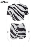 Summer Sexy 2 Two Piece Sets Outfit For Women 2023 Short Sleeve Crop Top And Short Pant Sets Zebra Stripe Sets