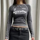 Print T Shirt Streetwear Y2K Aesthetic Long Sleeve Slim Top Women Buttons Basic Tee Casual Korean Grunge Fairycore-Outfit