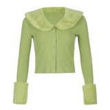 Autumn Thin Furry Knitted Cardigan Sweater Women Vintage Elegant Chic Jumper Ladies Fashion Patchwork Knitwear