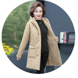 Jacket Plus Velvet Padded Coat Middle-aged Women Stand-up Collar Plus Size Wadded Jackets Thick Warm Long Outwear