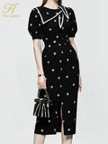 Han Queen Korean Summer Dress Embroidered Pencil Dress Office Eleagnt Work Vestidos Business Sheath Bodycon Women Dresses-Outfit