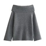 2024 Autumn And Winter New Women's Temperament One Shoulder Long Sleeved Sweater Jacket W063 2839-Outfit