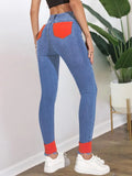 Blue Cut Out Damaged Contrast High Waist