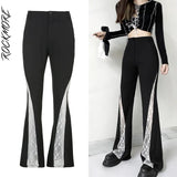 Rockmore Lace Patchwork High Waist Flare Pants Women Streetwear Casual Trousers Mom Joggers Gothic Vintage Fashion