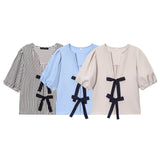 Spring New Women's Street Fashion Cotton Bow Tie With Striped Hoodie