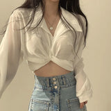 Women T-shirts Autumn Winter 2024 Sexy Crop Top Clothing Harajuku Korean Style Fairy Grunge Long Sleeve Top Streetwear Club-Outfit