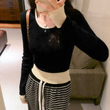 Style Jumper Color Minority Long-Sleeved Sweater Women's Autumn And Winter New Small Short Style Bottom Sweater Trend-Outfit