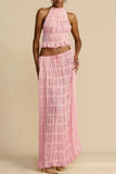 Women's New Sleeveless Hanging Neck Top Half Dress Two