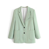 Green Color Casual Blazer Women Big Pockets Long Sleeve Jacket Female Notched Collar Office Wear Blazer Ropa De