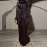 New Women's Folded Long Sleeves To Close The Waist Irregular Solid