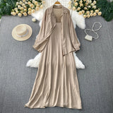 Wind Leisure Two Sets Of Women Loose Outside Thin Long-Sleeved Shirt Cover Skinny Sling
