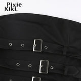 Metal Adjustable Buckle Asymmetric Tops Goth Sexy Clothing Trendy Backless Crop Top Black Y2k Streetwear