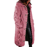 Autumer Winter Long Sleeve Top Crew Neck Women Sweater Knit Cardigan Pull Button Thick Warm Loose Casual Long Coat