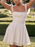mini dress with lace trim to tie at