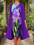 Dress for Women Print Vintage Fake Two Piece Cardigan Dress Elegant Chic Ladies 2023 Spring Summer Harajuku Casual Dresses-Outfit