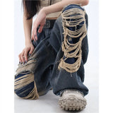 Sense Of Hole In Street Sticker In Summer A Minority Of Jeans Men's Ins Baggy Straight Trousers-Outfit