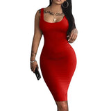 Solid square neck casual Women's Sexy Bodycon Tank Dress Sleeveless Basic Midi Club