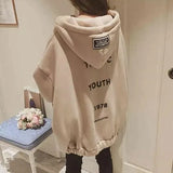 Women Letter Printed Loose Hooded Thicker Warm Sweatshirts Students Plus Velvet Long Sleeve Zip-up Womens All-match