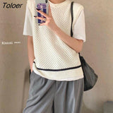 Vests Women Hollow Out Design Sleeveless Spring Students Solid Leisure Korean Basic O-neck Breathable Chic Outerwear