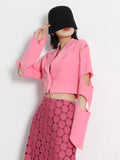 Casual Cut Out Blazer For Women Notched Collar Long Sleeve Solid Minimalist Short Blazers Female Spring Clothes