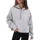 Autumn And Winter New Fashion Leisure Sports Semi-Zip Hooded Short Plus Velvet