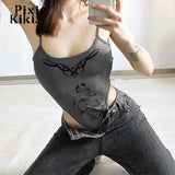 Cyber Y2k Printed Spaghetti Strap Bodysuit Sexy Backless Tank Tops Women 2023 Summer Clothes Streetwear