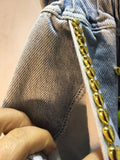 Women's Denim Shorts Gold Border Gemstone Drawstring High Waist Loose Wide Leg Short Jeans 2024 Summer New Fashion 29L102-Outfit