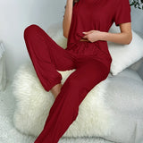 Toloer And Summer On The New Pajamas Female Milk Silk Short Sleeve Trousers Suit Classic Solid Color Casual Burst-Outfit