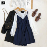 VAREY LIN New Autumn Women Chiffon Spaghetti Strap Jumpsuits Long Sleeve O Neck Elastic Waist Ladies Wide Leg