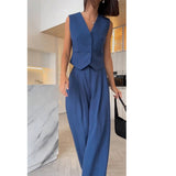 Women's Clothing 2025 Spring New V-Neck Sleeveless Vest Hanging Broad-Legged Trousers Casual