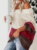 And Winter New Word Collar Shoulder Splicing Bump Color Loose Knitting Jacket