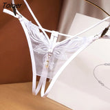 Transparent Embroidery Floral Pearl Tassel Women Lingerie G-String Panties Fashion Hollow Out Female Underwear Thong Briefs 425-0-Outfit