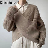 Autumn Winter New Chic Women Pullovers Sweaters Korean Batwing Sleeve Knit Crop Sweater Vintage Office Lady Sueter