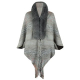 Autumn Winter Stoles Women Knitted Poncho Cape Vintage Striped Oversized Cardigan Tassel Long Shawl Scarf Sweater