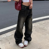 High-Waisted Loose Wash Street Simple Straight Casual Pants 2024 Textured Fabric Jeans-Outfit