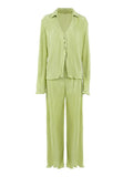 Spring 2022 Pleated Womens Pants Fashion Elastic High Waist Wide Leg Pants Female Casual Green Loose Baggy