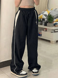 Contrast Piping Black Baggy Sweatpants-Outfit