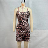 Toloer Women's Leopard Print Sexy Off-The-Shoulder Halter Dress Women's Backpack Hip Skirt-Outfit