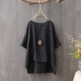 Summer Blouse Women Half Sleeve Tunic Tops Solid Work Shirt Casual Loose Vintage Cotton Linen Blusas