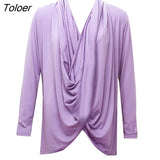 Women Casual Long Sleeve T Shirts Tee Tops Fashion Spring Autumn Irregular Style Cross