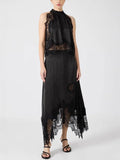 Women's Sleeveless Lace Opening Two-Piece Round Collar Vest Hollow Splicing Women