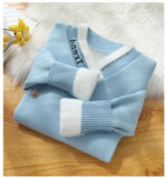 2022 Winter Women Korean Loose Plus Velvet Knit Pullovers Sweater Female Turtleneck Thicken Fleece Bottom Knitwear