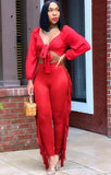 Party Sexy Knotted Crop Top and Ruffles Pants