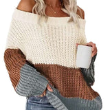 And Winter New Word Collar Shoulder Splicing Bump Color Loose Knitting Jacket