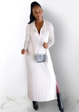 White Ripped Back Side Slits Long Hoodie