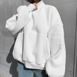 Hoodie Round Neck Black White Long Sleeve Pullover Oversized Casual Warm Sweatshirts Autumn Winter