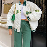 2021 Autumn Winter Patchwork Jacket Varsity Women Casual Oversized Green Print Fashion Baseball Bomber