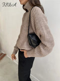 Turtleneck Women Sweater Women Khaki Long Sleeve Pullover 2020 Autumn Winter Casual Pink Jumper Top Loose